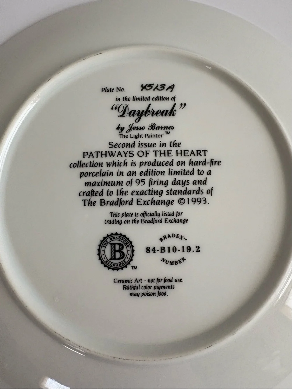 Vintage Limited 1993 “Daybreak” #2 in Series Bradford Exchange by Jesse Barnes